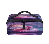 Beauty case da viaggio con volpe a nove code a forma di fiore, portatile, impermeabile, aperto, piatto, articoli da toeletta, cosmetici, organizer da viaggio per donne e uomini