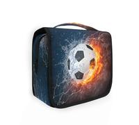 Beauty case da viaggio da appendere a forma di pallone da calcio nel fuoco e nell'acqua, per donne, uomini e ragazze, borsa organizer impermeabile per trucchi e cosmetici da viaggio, Multi, Beauty