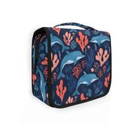 Beauty case da viaggio da appendere blu arancione corallo maialino marino kit custodia per cosmetici organizer per uomini donne