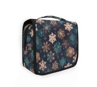 Beauty case da viaggio da appendere, blu platino, cielo stellato, fiocchi di neve, kit per trucchi e cosmetici, organizer per uomini e donne