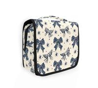 Beauty case da viaggio da appendere con cordino a farfalla blu e nero con stella a cinque punte, organizer per cosmetici per uomini e donne