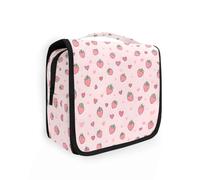 Beauty case da viaggio da appendere, con cuore e fragola, rosa, organizer per cosmetici, per uomini e donne