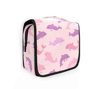 Beauty case da viaggio da appendere con delfini, colore rosa e viola, organizer per cosmetici, per uomini e donne
