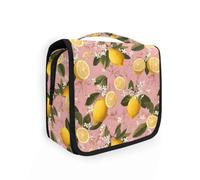 Beauty case da viaggio da appendere con fiori di limone, rosa, kit per trucchi e cosmetici, organizer per uomini e donne