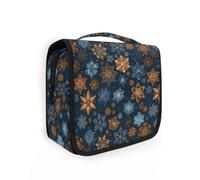 Beauty case da viaggio da appendere con fiori di neve, blu e arancione, organizer per cosmetici, per uomini e donne