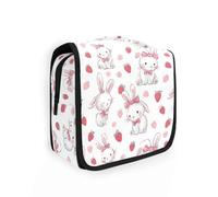 Beauty case da viaggio da appendere con fragole e conigli, organizer per cosmetici, per uomini e donne