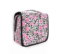 Beauty case da viaggio da appendere, con labbra che si baciano, pelle di leopardo, per donne, uomini e ragazze, impermeabile, per trucchi e cosmetici, borsa organizer per oggetti essenziali da