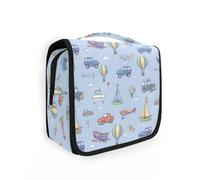 Beauty case da viaggio da appendere con mongolfiere, aerei, auto, barche, kit per trucchi e cosmetici, organizer per uomini e donne