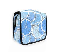 Beauty case da viaggio da appendere con motivo blu limone, organizer per cosmetici, per uomini e donne