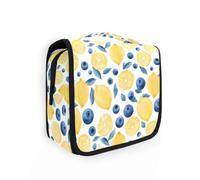 Beauty case da viaggio da appendere con motivo limone e mirtillo, organizer per cosmetici, per uomini e donne