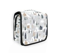 Beauty case da viaggio da appendere con motivo orso polare invernale, organizer per cosmetici, per uomini e donne