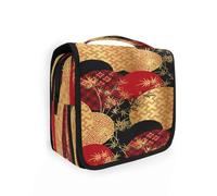 Beauty case da viaggio da appendere, con pianta di bambù rosso, nero, oro, per donne, uomini, ragazze, arte giapponese cinese, impermeabile, per trucchi e cosmetici, borsa organizer per oggetti
