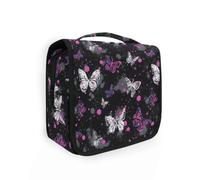 Beauty case da viaggio da appendere con polvere nera, cenere, farfalla, camuffamento, kit per trucco, organizer per cosmetici, per uomini e donne