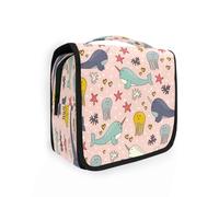 Beauty case da viaggio da appendere con simpatica medusa narvalo, per donne, uomini e ragazze, motivo oceano animale, stella marina, impermeabile, per cosmetici e cosmetici, borsa organizer per
