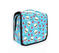 Beauty case da viaggio da appendere con teschi, testa di ciliegie, kit per trucchi e cosmetici, organizer per uomini e donne