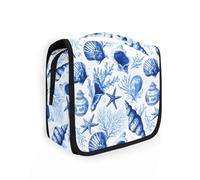 Beauty case da viaggio da appendere con vaso di corallo e conchiglie di mare, kit di colore blu, organizer per cosmetici per uomini e donne