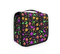 Beauty case da viaggio da appendere con zucche, pipistrelli, kit con motivo al neon, organizer per cosmetici, per uomini e donne