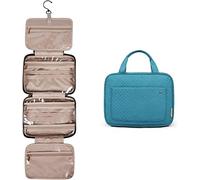 Beauty case da viaggio da appendere, grande organizer per cosmetici, portatile, con 4 scomparti, 1 gancio robusto, per donne, uomini, ragazze, viaggi di lavoro, blu cielo, Misto cotone