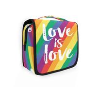 Beauty case da viaggio da appendere Love Is Love LGBT per donne, uomini e ragazze, a righe arcobaleno, impermeabile, per trucchi e cosmetici, borsa organizer per oggetti essenziali da viaggio, Multi,