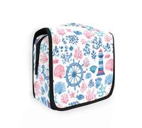 Beauty case da viaggio da appendere, motivo marino, corallo, conchiglie, cosmetici, organizer per uomini e donne