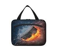 Beauty case da viaggio da appendere, per donne, uomini, ragazzi, ragazze, disco da hockey con palla da hockey nel fuoco impermeabile, borsa per cosmetici organizer per oggetti essenziali da viaggio,