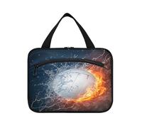 Beauty case da viaggio da appendere, per donne, uomini, ragazzi, ragazze, palla da pallavolo nel fuoco e acqua, borsa per cosmetici impermeabile, organizer per oggetti essenziali da viaggio,