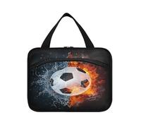 Beauty case da viaggio da appendere, per donne, uomini, ragazzi, ragazze, pallone da calcio nel fuoco, borsa per cosmetici impermeabile, organizer per oggetti essenziali da viaggio, bottiglia, Multi,