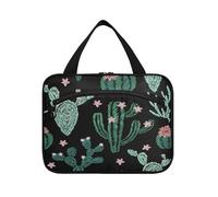 Beauty case da viaggio da appendere, per donne, uomini, ragazzi, ragazze, ricami di cactus, piante, nero, impermeabile, borsa per cosmetici organizer per oggetti essenziali da viaggio, bottiglia,