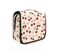 Beauty case da viaggio da appendere, stile retrò, con fiocco e ciliegia, organizer per cosmetici, per uomini e donne