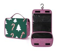 Beauty case da viaggio da donna, con albero di Natale bianco a righe rosse e bastoncini di zucchero, organizer da appendere con gancio per shampoo