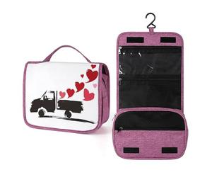 Beauty case da viaggio da donna, con camion di San Valentino con cuori, organizer da appendere con gancio per shampoo