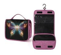 Beauty case da viaggio da donna, con farfalla e ali di cristallo, organizer da appendere con gancio per shampoo