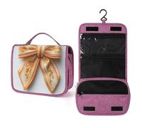 Beauty case da viaggio da donna, con fiocco bianco arancione giallo e bianco con coda lunga, organizer da appendere con gancio per shampoo