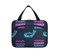 Beauty case da viaggio da donna con gancio da appendere a forma di balena al neon estivo, borsa per il trucco multifunzionale di grande capacità per mamma viaggio maleta para maquillaje L