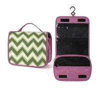 Beauty case da viaggio da donna, con motivo a W, colore verde salvia, organizer per trucchi con gancio per shampoo