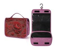 Beauty case da viaggio da donna, con motivo floreale con rose cinesi rosse, organizer da appendere con gancio per shampoo
