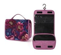 Beauty case da viaggio da donna, con motivo floreale romantico, con gancio, per shampoo
