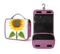 Beauty case da viaggio da donna, con motivo girasole rivolto verso il cielo, organizer da appendere con gancio per shampoo
