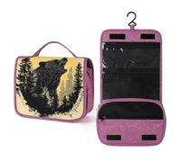 Beauty case da viaggio da donna, con orso che ringhiano nel bosco, organizer da appendere con gancio per shampoo
