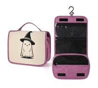 Beauty case da viaggio da donna, con simpatico fantasma di Halloween, cappello da strega alto, stile retrò, organizer da appendere con gancio per shampoo