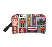 Beauty case da viaggio da donna, con stampa di simboli dell'Inghilterra, borsa da toilette spaziosa da uomo, bianco, Taglia unica