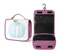 Beauty case da viaggio da donna, con stelo verde menta e zucca, acquerello, organizer da appendere con gancio per shampoo