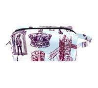 Beauty case da viaggio da donna, in pelle e microfibra, pratico astuccio organizer con cerniera, London Big Ben Tower Bridge, Multi, 8.2x3.1x3.5 in/21x8x9 cm, Beauty case