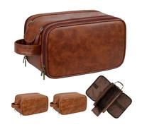 Beauty case da viaggio da uomo, con manico a doppio strato, in pelle PU resistente all'acqua, kit per la festa del papà, Natale, Ringraziamento, testimoni dello sposo, regalo di nozze (marrone