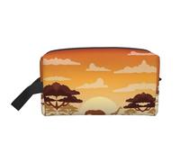 Beauty case da viaggio da uomo, con stampa di elefante e giraffa al tramonto, borsa da viaggio spaziosa per cosmetici da donna, bianco, Taglia unica