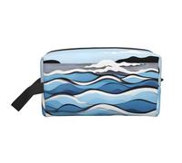 Beauty case da viaggio da uomo, con stampa di onde che lappano alle rocce, borsa da viaggio spaziosa per cosmetici da donna, bianco, Taglia unica