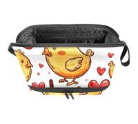 Beauty case da viaggio di grande capacità, impermeabile, a doppio strato, da donna, con pollo, rosso, amore, giallo, Multi, 27x15x14 cm/10.6x5.9x5.5 in, Astuccio per trucchi