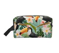 Beauty case da viaggio grande borsa per il trucco con foglia di palma fiore tucano borsa per il trucco borsa per cosmetici organizer per trucchi borse da toilette per donne e uomini, bianco, Taglia