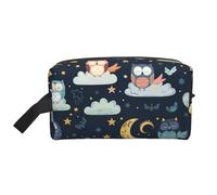 Beauty case da viaggio grande borsa per il trucco con gufo che dorme in stile cartone animato, borsa per il trucco, borsa per cosmetici, organizer per cosmetici, articoli da toeletta per donne e
