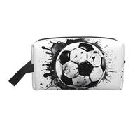Beauty case da viaggio grande borsa per il trucco con inchiostro a forma di calcio, borsa per il trucco, borsa per cosmetici, organizer per cosmetici, articoli da toeletta per donne e uomini, bianco,